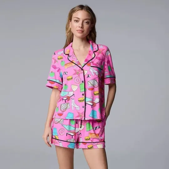 New 2pc Pink Simply Vera Vera Wang Novelty PJS Pajamas Set