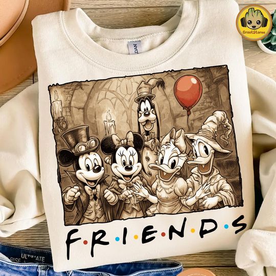 Discover Retro Halloween Cartoon Mouse & Friends Sweatshirt, Spooky Season Halloween