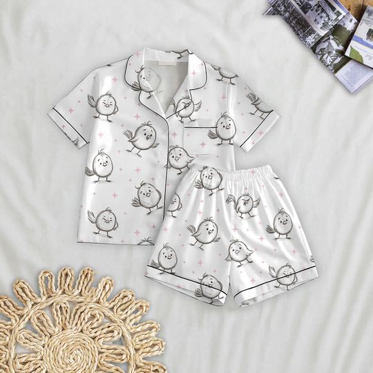 Discover Christmas Cartoon Bird Short Pajamas Set, Funny Bird Loungewear, Winter Season Homewear, Bird Lover Gifts, Cute Bird Nightwear