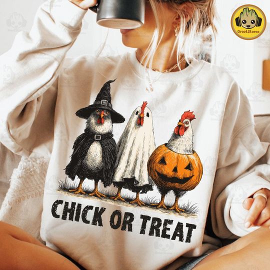 Discover Retro Halloween Chicken Sweatshirt, Spooky Chicken