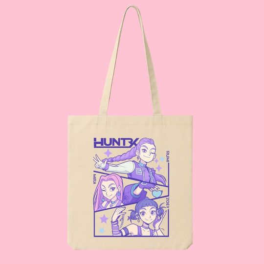 Demon Hunters Kpop Tote Bag, Huntrix Merch Bag, Kpop Idol Group Tote, Kpop Fan Gift, Huntrix Kpop Bag, Kpop Group Merch, Reusable Canvas Bag