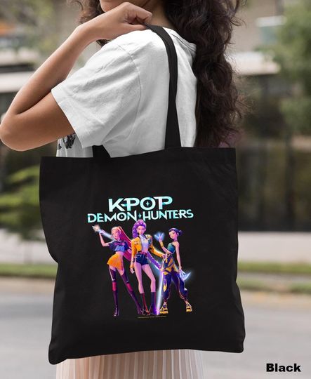 Huntrix Tote Bag, Huntrix Girls Bag, Kpop Demon Hunters Bag, Saja Girls Tote Bag, Kpop Demon Hunters Huntrix Heroic Poses Group Shot Bag