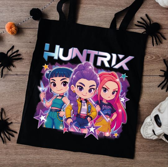 Discover Huntrix Saja Girls Tote Bag, Cute Anime Merch Bag, Kawaii Kpop Fan Gift, Back to School Book Tote, Reusable Shopping Bag, Gift for Kpop Fan