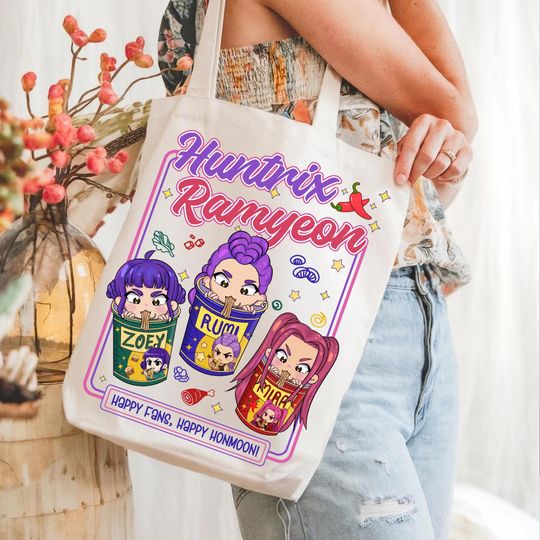 Huntrix Kpop Demon Ramyeon Tote Bag, Kpop Demon Hunters Tote Bag Bag, Huntrix Girls Bag, Mira Rumi Joey Bag, Demon Hunter, Gift For Kpop Fan