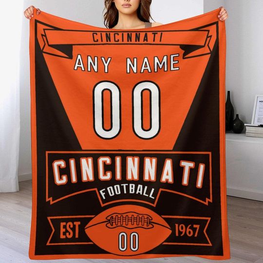 Discover Custom Cincinnati Blanket Personalized Football Throw Blankets with Name Number Fans Gifts for Men Women Boy Football Style Decor