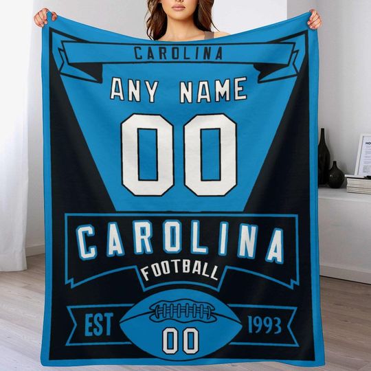 Discover Custom Carolina Football Blanket, Add Name and Number Flannel Throw Blanket Gifts for Men Women Boy Fans, Football Style Decor Gift
