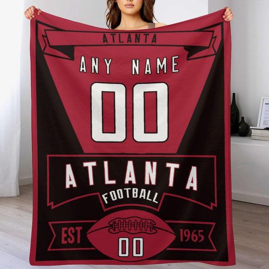 Personalized Atlanta Football Throw Blanket with Name and Number -Gifts for Fans -Decoration for Bedroom Living Room, Football Team Blanket