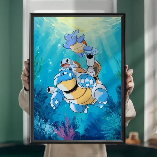 Discover Blastoise, Wartortle and Squirtle Poket mons Poster, Anime Style, Wall Art