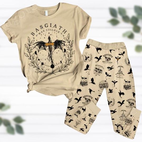 Basgiath War College T-Shirt And Pants, Fourth Wing Pajamas Set, Bookish Dragon Rider Women Pajamas, Violet Sorrengail Holiday Pajamas