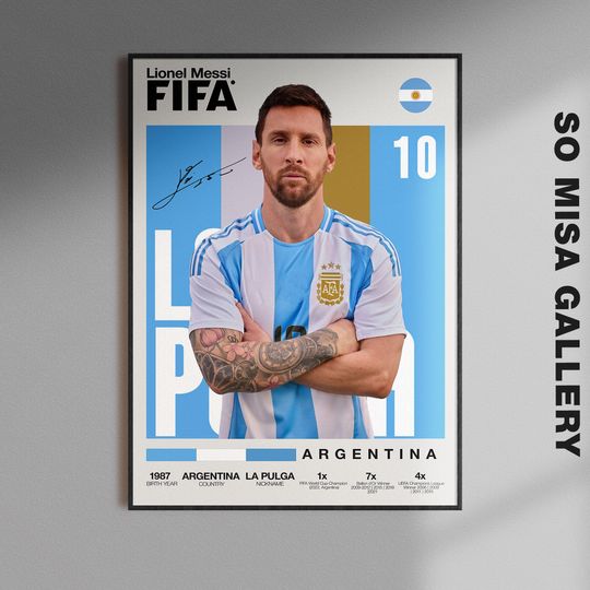 Lionel Messi Poster, Soccer Wall Art, Argentina Print, Football Legend Poster, Soccer Decor Gift