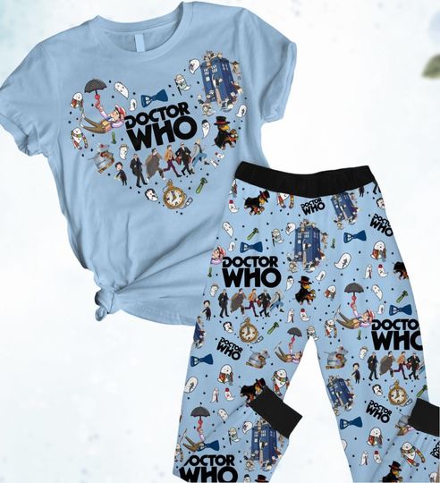 Halloween Doctor Who Pajamas Set, Tadis Doctor Who Shirt, TV Movie Pajamas, Police Box Dr Who Pjs, Doctor Who Fans Gift, Halloween Pjs