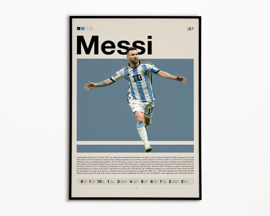 Lionel Messi Poster Argentina Soccer Print Sports Wall Art Vertical Poster
