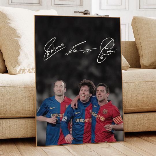 Messi Iniesta Xavi Vertical Poster, Soccer Wall Art, Soccer Bedroom Decor, Football Fan Gift