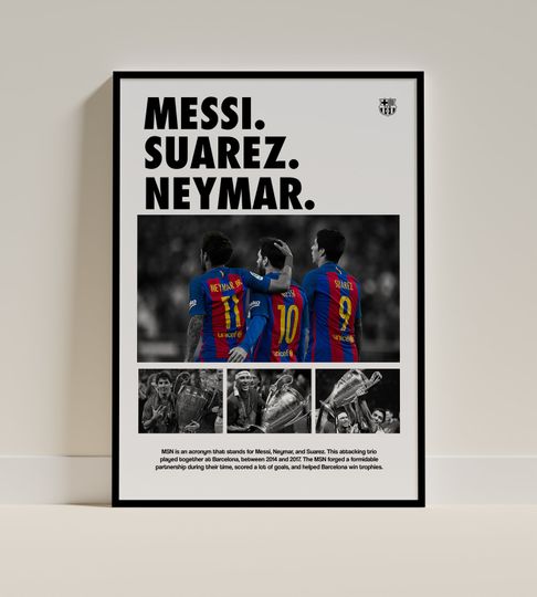 Custom Sports Poster of MSN (Messi, Suarez, Neymar) Vertical Wall Art for Home Decor