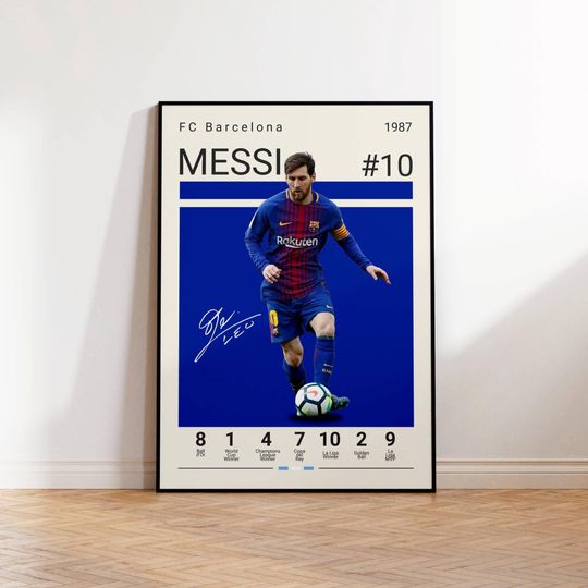 Lionel Messi Poster, Barcelona Soccer Print, Football Player Wall Art, Sports Bedroom Decor