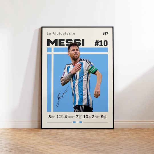 Lionel Messi Poster Argentina Soccer Print Sports Wall Art Football Player Vertical Poster