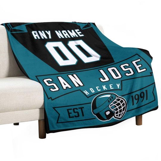 Custom San Jose Ice Hockey Blanket - Personalized Name and Number Throw Blanket Hockey Women Men Youth Kids Players Coaches Fans Gift