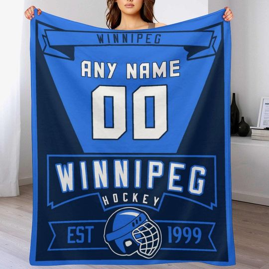 Discover Winnipeg Custom Hockey Blanket - Personalized Name and Number Flannel Throw Blanket for Hockey Players Coaches Fans Kids Adults Gift