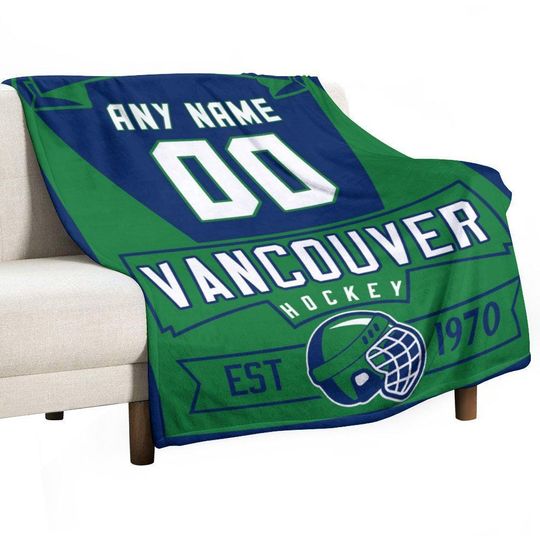 Discover Vancouver Custom Hockey Blanket for Teen Boys Girls - Personalized Ice Hockey Throw Blanket Winter Gifts for Hockey Lovers Room Decor