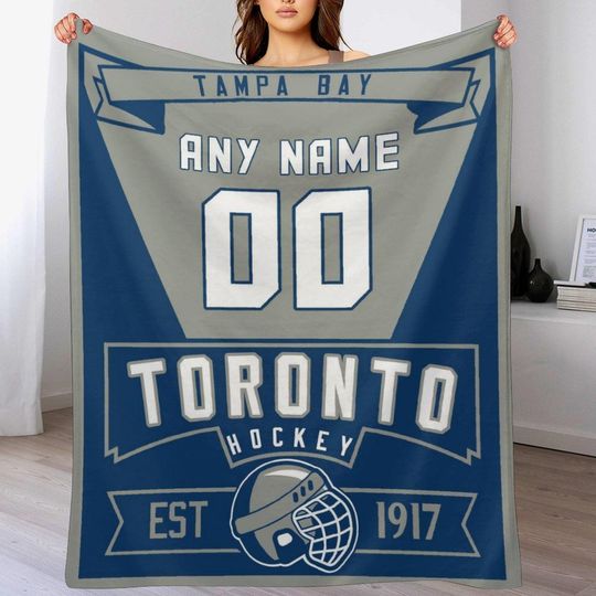 Discover Custom Toronto Ice Hockey Blanket - Personalized Hockey Throw Blanket with Name Number, Men Women Teen Coaches Fans Sports Team Gift