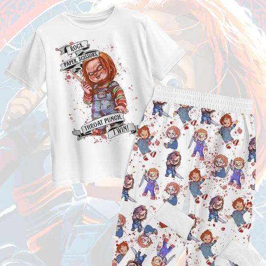 Halloween Chucky Pajamas Set, Chucky T-Shirt, Horror Chucky Pajamas Pants, Child's Play Pajamas, Horror Characters Pajamas