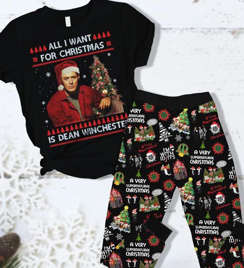Christmas Dean Winchester T-Shirt, Winchester Pajama, Family Christmas, Supernatural Tee, Womens Christmas Pajama Pants, Pajamas Party
