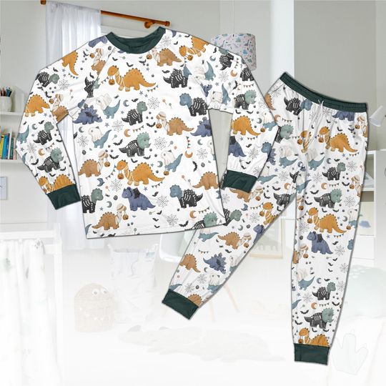 Discover Family Matching Halloween Pajamas Set, Cute Dinosaur Pumpkin Spider Print Sleepwear for Adults & Kids, Cute Fall Holiday Nightwear Outfit