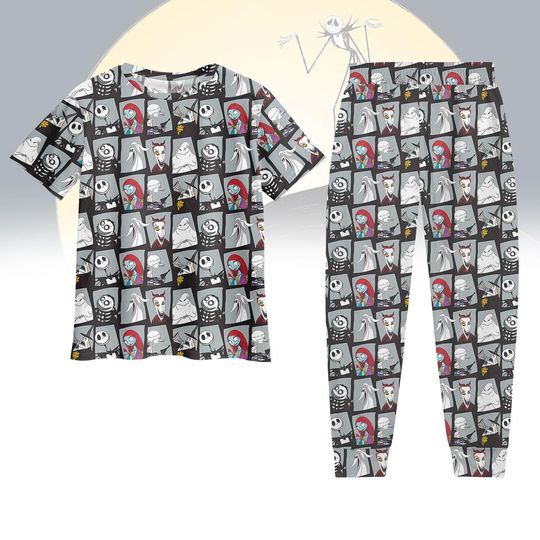 Discover Nightmare Before Christmas Characters T-Shirt Pants Set, Jack Sally Zero Pajamas Outfit, Halloween Disney Sleepwear, Halloween Pjs Set