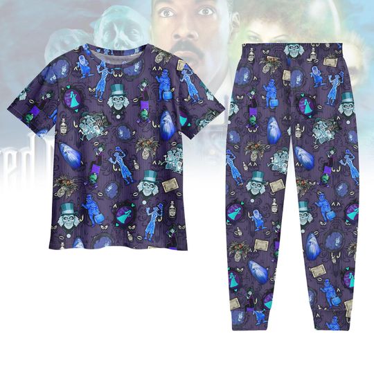 Haunted Mansion Ghost T-Shirt Pants Set, Hitchhiking Ghosts Pajamas, Spooky Halloween Costume Loungewear, Halloween Tshirt
