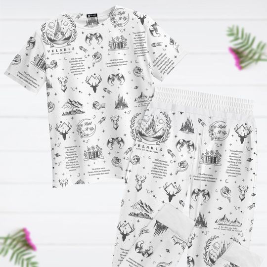 Velaris Acotar Pajamas Set, City Of Starlight T-Shirt And Pants, Sarah J Maas Pajamas, The Night Court Holiday Pajamas, Book Lover Gift