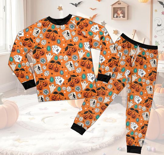 Discover Family Matching Halloween Pajamas with Pumpkin Ghost Print, Cozy Fall Sleepwear Set for Adults and Kids, Holiday Party Nightwear Outfit