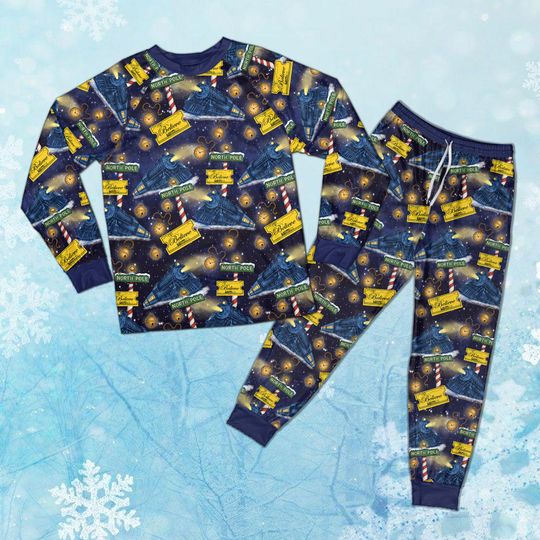 Family Matching Halloween Pajamas Set, Polar Express Train North Pole Believe Print Sleepwear, Fall Holiday Nightwear Outfit for Kid & Adult