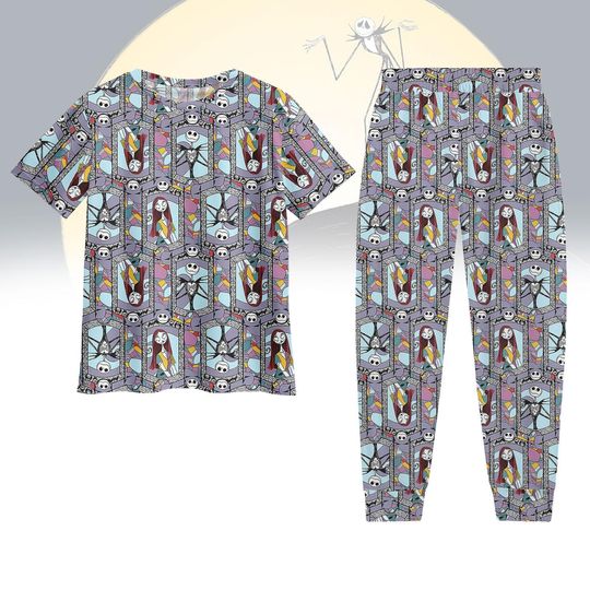 Nightmare Before Christmas T-Shirt Pants Set, Jack Sally Zero Pajamas, Halloween Disney Costume Outfit, Halloween Movie Pjs Set
