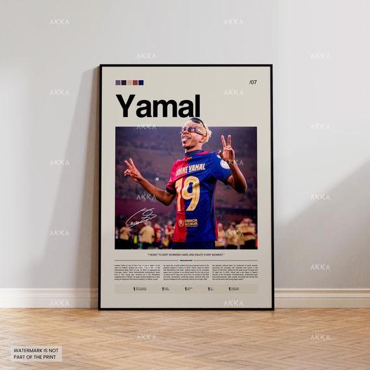 Discover Lamine Yamal Poster, Yamal Barcelona Wall Art, Framed Yamal Print, Barcelona FC Decor, Barcelona FC Fan Gift Idea, Soccer Print