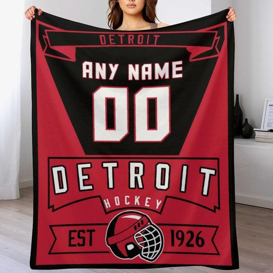 Discover Custom Detroit Hockey Blanket - Personalized Team Blanket for Girls, Boys, Teen Fans - Unique Ice Hockey Gifts for Players & Coaches
