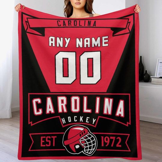 Discover Custom Hockey Blanket Carolina City Ice Hockey Throw Blanket for Teen Boys Girls Personalized Name Number Fans Gift for Hockey Players