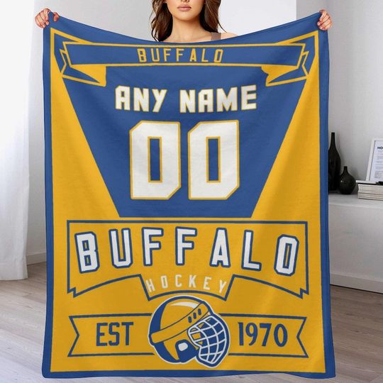 Discover Custom Buffalo Ice Hockey Blanket for Teen Boys Girls Coach, Winter Gifts for Hockey Lovers , Hockey Throw Blanket for Bed Car Office