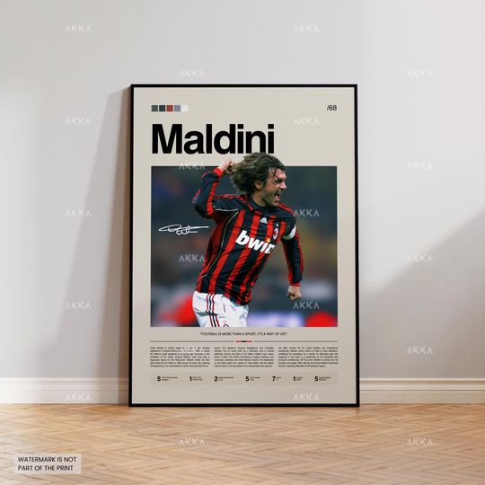 Paolo Maldini Poster, Maldini Milan Wall Art, Framed Milan Maldini Print, Maldini Legend Decor, AC Milan Fan Gift Idea, Maldini Wall Decor