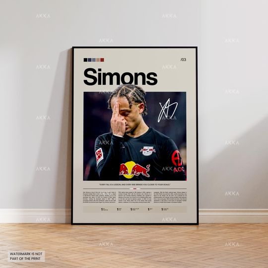Discover Xavi Simons Poster, Simons RB Leipzig Wall Art, Framed Xavi Simons Football Print, RB Leipzig Fan Gift Idea, Football Wall Decor