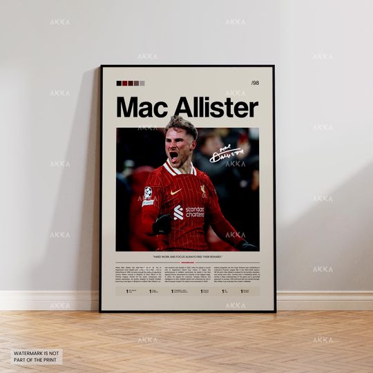 Discover Alexis Mac Allister Poster, Mac Allister Reds Wall Art, Framed Mac Allister Print, Liverpool FC Team Decor, Liverpool Fan Gift Idea, Soccer