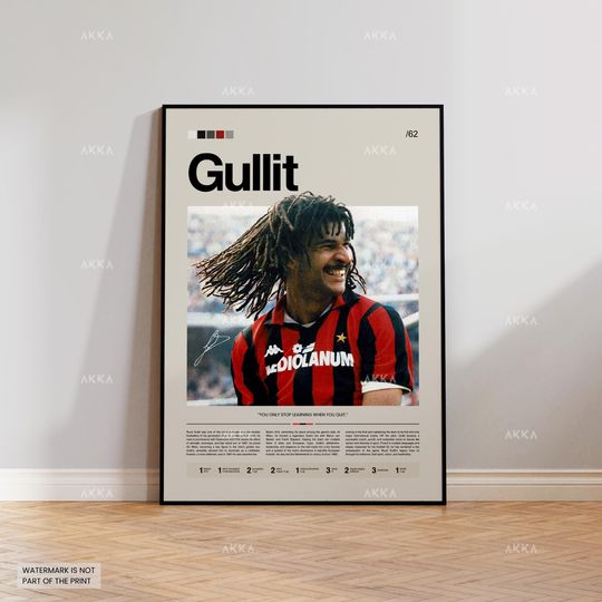 Ruud Gullit Poster, Gullit Milan Wall Art, Framed Gullit Print, AC Milan Team Decor, Milan Fan Gift Idea, Soccer Print