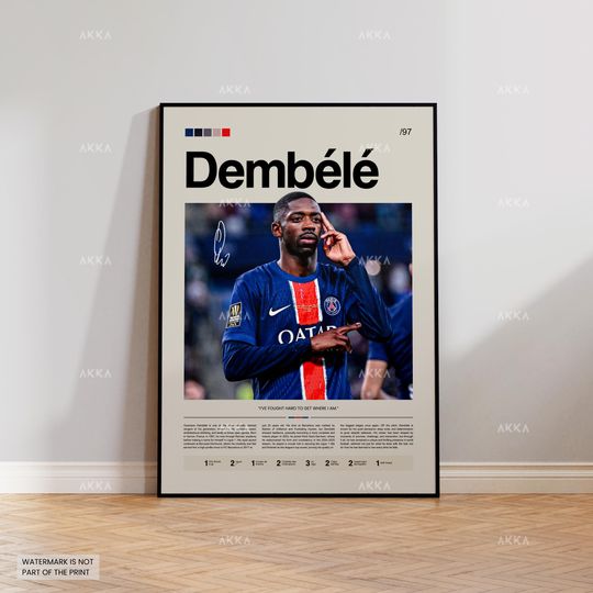 Discover Ousmane Dembl Poster, Dembl PSG Wall Art, Framed Dembl Print, Saint German Decor, PSG FC Fan Gift Idea, Soccer Print