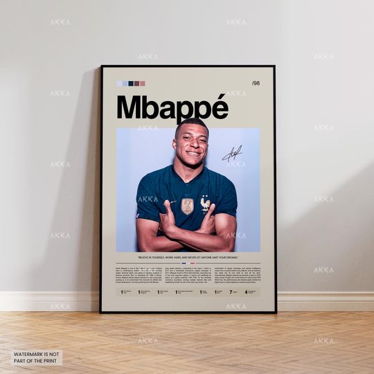 Kylian Mbapp Poster, Mbapp France Print, Framed Mbapp Art, Football Fan Gift Idea, Mbapp Decor, Football France Poster