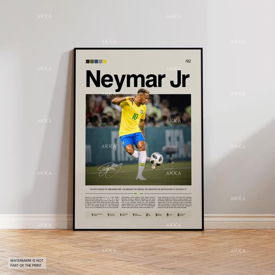 Neymar Jr Poster, Neymar Brazil Team Print, Framed O'Ney Art, Football Fan Gift Idea, Neymar Jr Decor, Football Brazil Poster