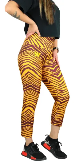 Zubaz Football Women's Washington Commanders Zebra Print Capri Leggings