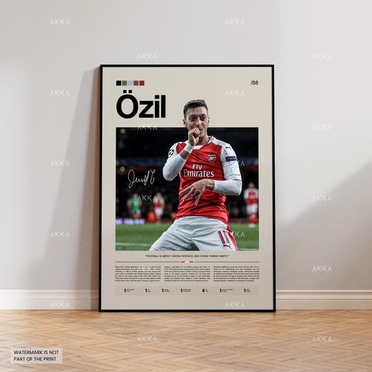 Mesut zil Poster, Ozil Arsenal Print, Framed Mesut Ozil Art, Arsenal Fan Gift Idea, Ozil Decor, Arsenal Legend Poster