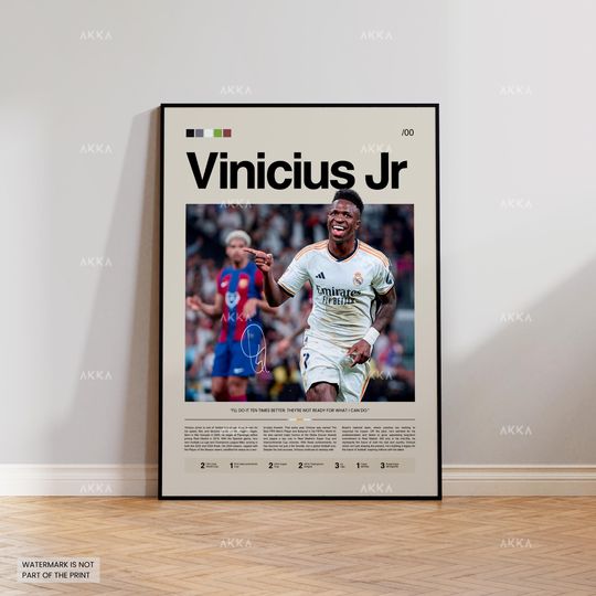 Discover Vinicius Jr Poster, Vinicius Real Madrid Print, Framed Vinicius Art, Real Madrid Fan Gift Idea, Vinicius Decor, Real Madrid Legend Poster