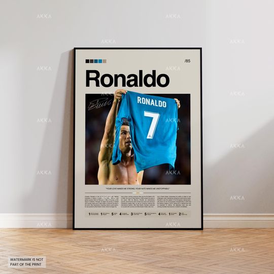 Cristiano Ronaldo Poster, Ronaldo Real Madrid Wall Art, Framed Ronaldo Print, Real Madrid Ronaldo Decor, Ronaldo Fan Gift Idea, Soccer Art