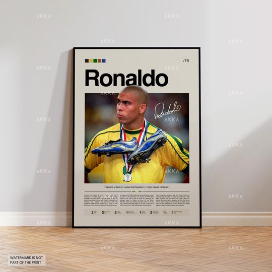 Ronaldo Lus Nazrio Poster, The Phenomenon Wall Art, Framed Ronaldo Print, Brazil Team Decor, Football Fan Gift Idea, Soccer Print