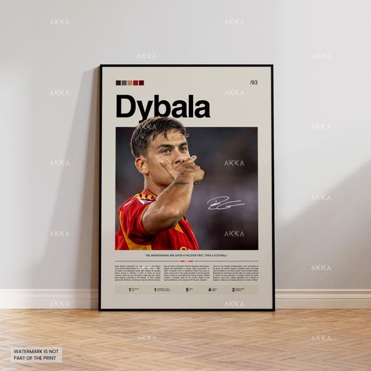 Discover Paulo Dybala Poster, Dybala Roma Wall Art, Framed Dybala Print, Football Fan Gift Idea, Roma Wall Decor, Soccer Poster